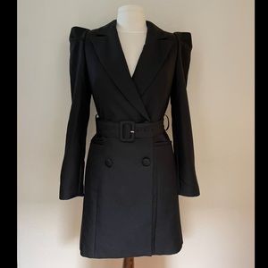 Puffy Sleeve Belted Blazer Dress